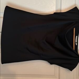 Black swoop neck satin top